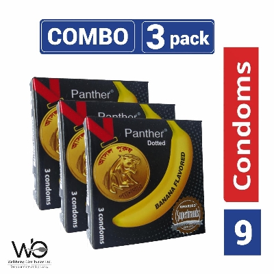 Picture of Panther - Dotted Banana Flavored Condom - Combo Pack - 3 Packs - 3x3=9pcs