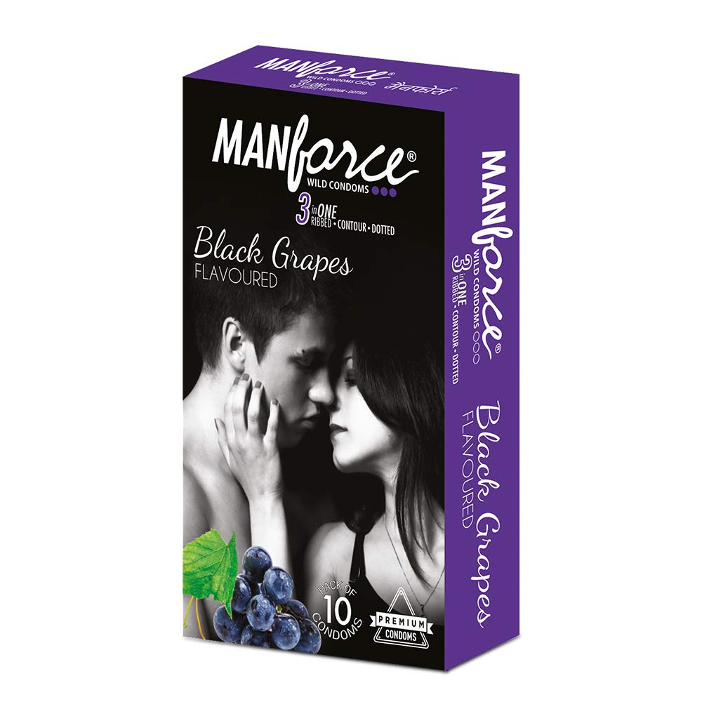Picture of Manforce Wild Condom Black Grapes Flavored 10pcs Pack 3in1 Ribbed-Dotted-Contured Condom (Made in India)