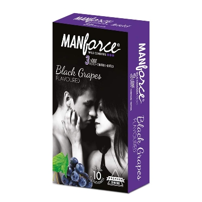 Picture of Manforce Wild Condom Black Grapes Flavored 10pcs Pack 3in1 Ribbed-Dotted-Contured Condom (Made in India)