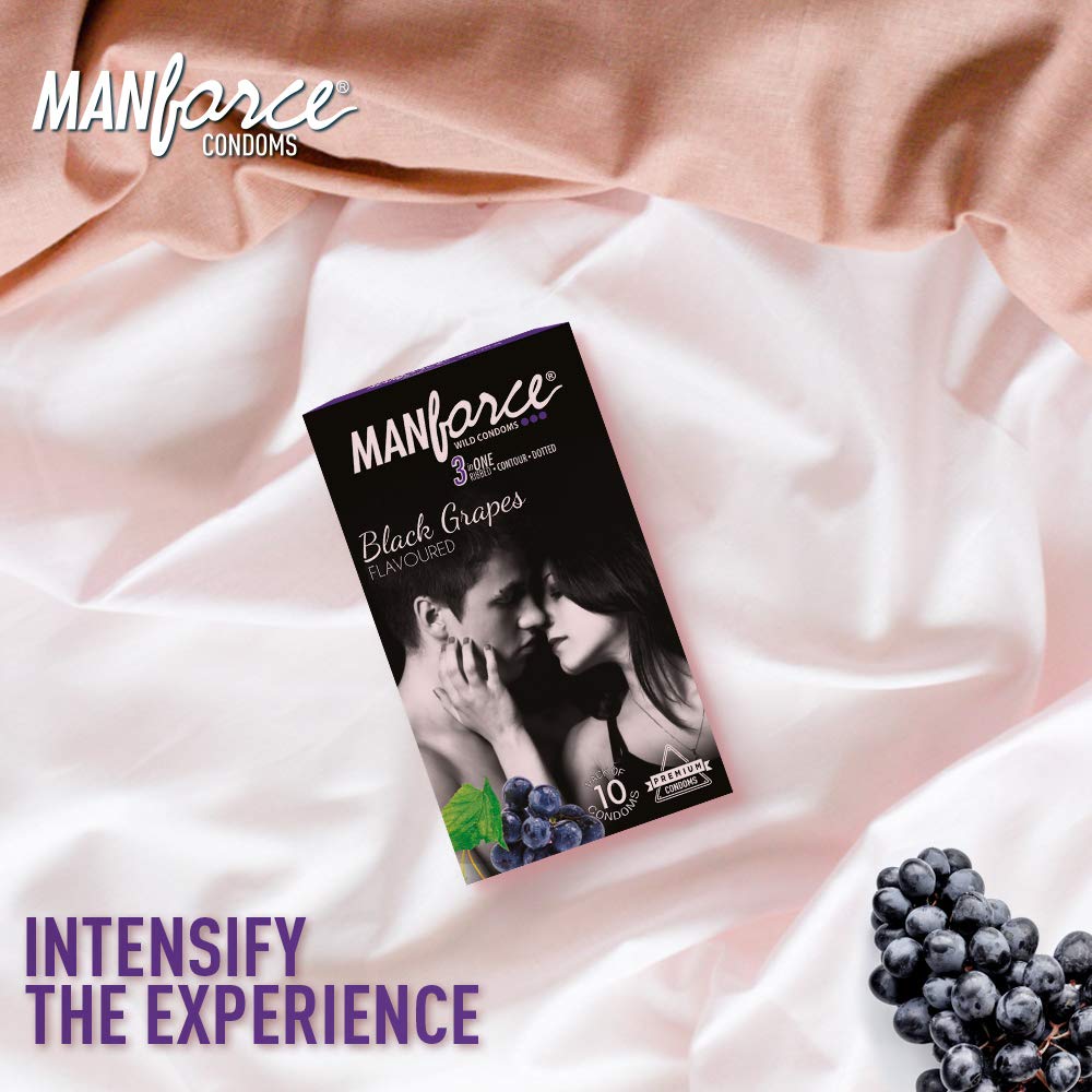 Picture of Manforce Wild Condom Black Grapes Flavored 10pcs Pack 3in1 Ribbed-Dotted-Contured Condom (Made in India)