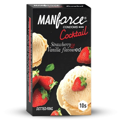 Picture of Manforce - Ribbed & Dotted Sunny Edition Condoms / Cocktail Hazelnut & Strawberry - Single Pack - 10pcs