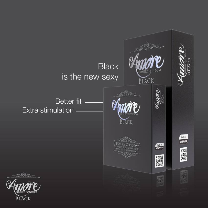 Picture of Amore Black Luxury Condom | 3’s X 6 18 pieces | 1 Full Box