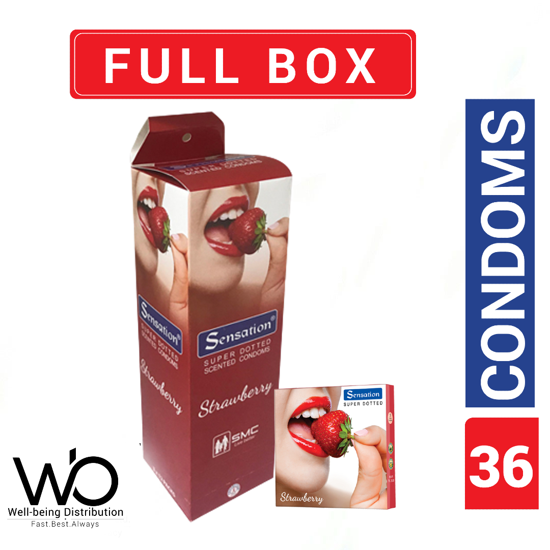 Picture of Sensation Condom - Strawberry Flavor Super Dotted - Full Box - 12 Pack x 3pcs=36pcs