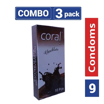 Picture of CORAL- Chocolate Flavors Lubricated Natural Latex Condom 3 Pack Combo