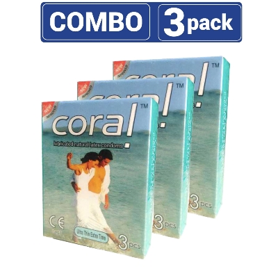 Picture of Coral - Ultra Thin Extra Time Lubricated Natural Latex Condom - Combo Pack - 3 Packs -9pcs
