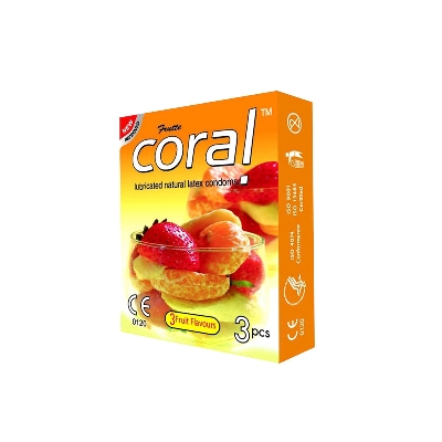 Picture of Coral Condom 3 Fruits Flavors Lubricated Natural Latex - Single Pack