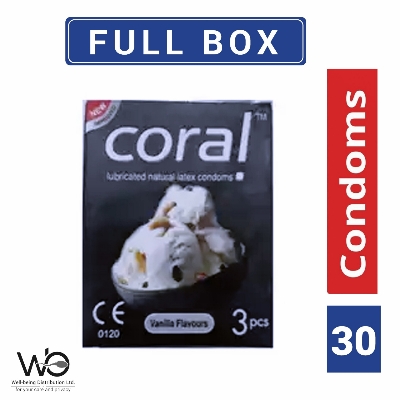 Picture of Coral - Vanilla Flavors Lubricated Natural Latex Condom - Full Box