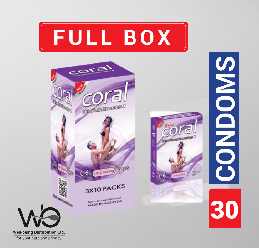 Picture of Coral Long Lasting Lubricated Natural Latex Condom Full Box 3x10=30pcs