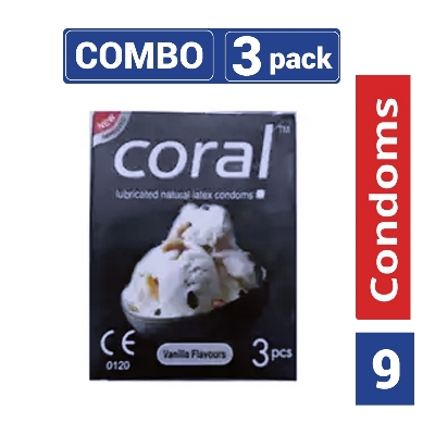Picture of Coral - Vanilla Flavors Lubricated Natural Latex Condom - Combo Pack - 3 Packs - 3x3 - 9pcs