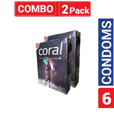 Picture of Coral - Long Lasting Extra Time Lubricated Natural Latex Condom - Combo Pack - 2 Packs - 3x2=6pcs