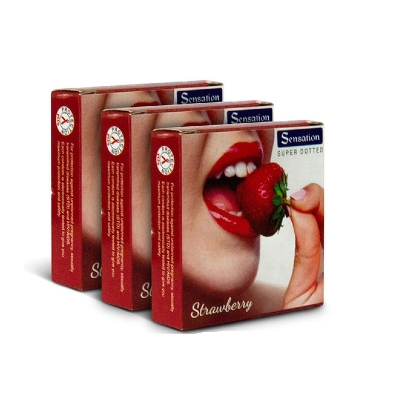 Picture of Sensation Strawberry Flavor Super Dotted Condom for Men | Combo Pack 3×3=9pcs