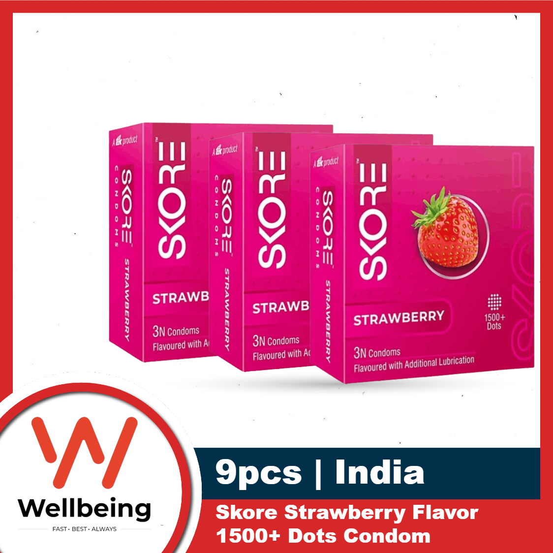 Picture of SKORE - Strawberry Climax Delay With Raised Dots Condom - Combo Pack - 3 Packs - 3x3=9pcs