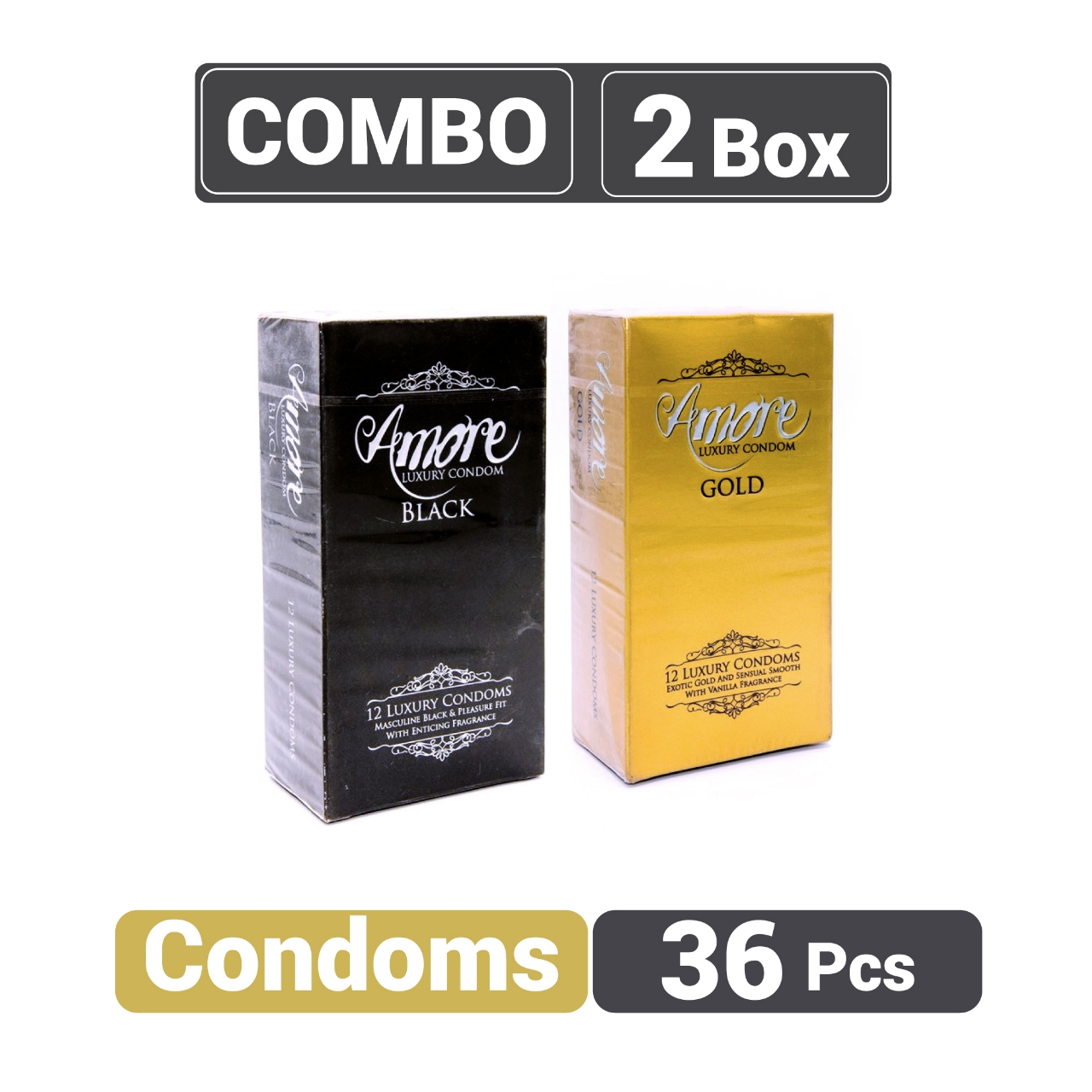 Picture of Amore Luxury Gold And Black Condom (3'S X 12) 36 Piece (Box Combo Of 2)