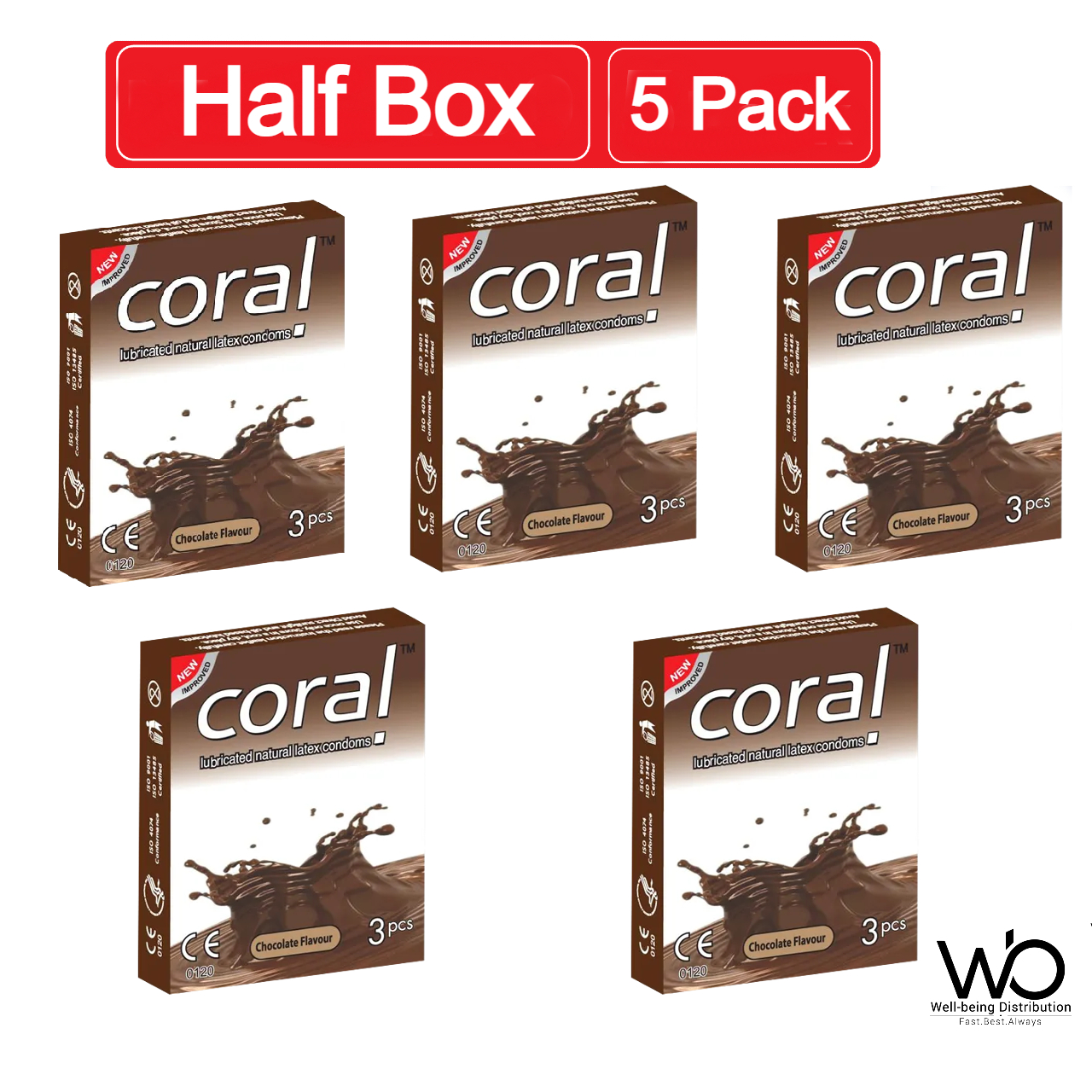 Picture of Coral Chocolate Flavors Lubricated Natural Latex Condom Half Box - 15pcs