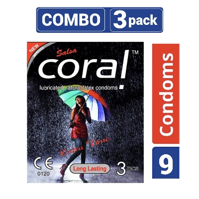 Picture of Coral Lasting Extra Time Lubricated Natural Latex Condom - 3 Packs Combo