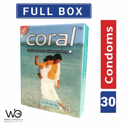 Picture of Coral Ultra Thin Extra Time Lubricated Natural Latex Condom Full Box 3x10=30pcs