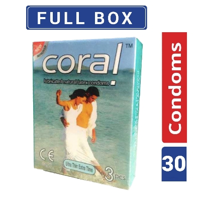Picture of Coral Ultra Thin Extra Time Lubricated Natural Latex Condom Full Box 3x10=30pcs
