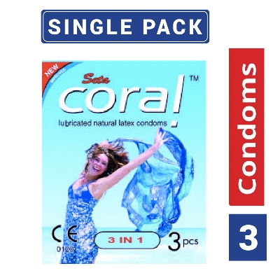Picture of Coral 3 in 1 Lubricated Natural Latex Condom for Men | Single 3pcs Pack | Malaysia