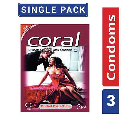Picture of Coral Dotted Condom For Men Extra Time Lubricated Natural Latex - Single Pack