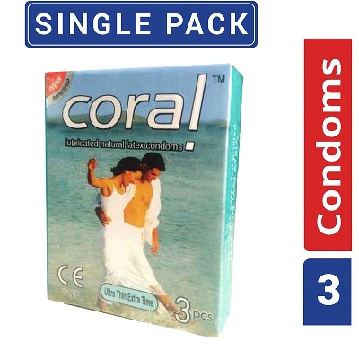 Picture of Coral-Ultra Thin Extra Time Lubricated Natural Latex Condom-Single Pack-3x1 = 3 Piece