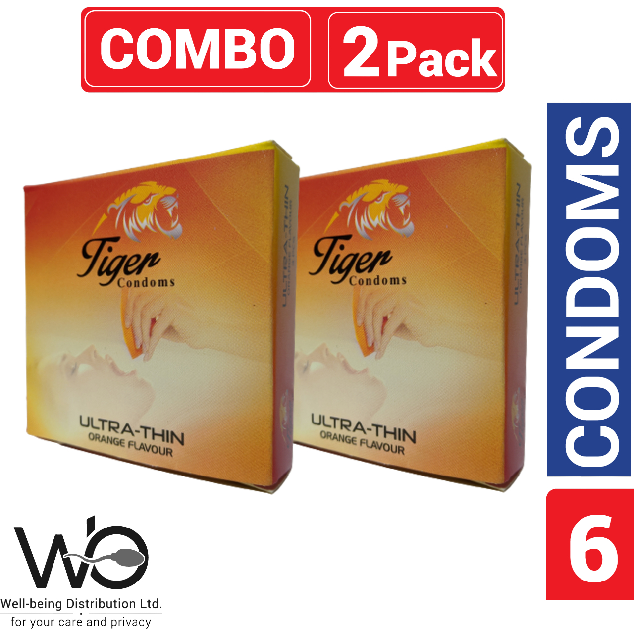 Picture of Tiger - Ultra Thin Orange Flavour Condom - Combo Pack - 2 Pack - 3x2=6pcs - Condom