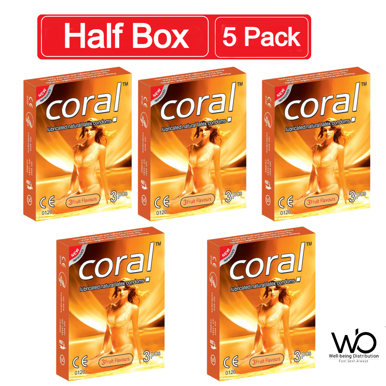 Picture of Coral 3 Fruits Flavors Girl Lubricated Natural Latex Condom Half Box - 15pcs 5x3