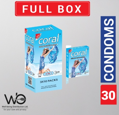 Picture of CORAL - Coral - 3 in 1 Lubricated Natural Latex Condoms Full Box
