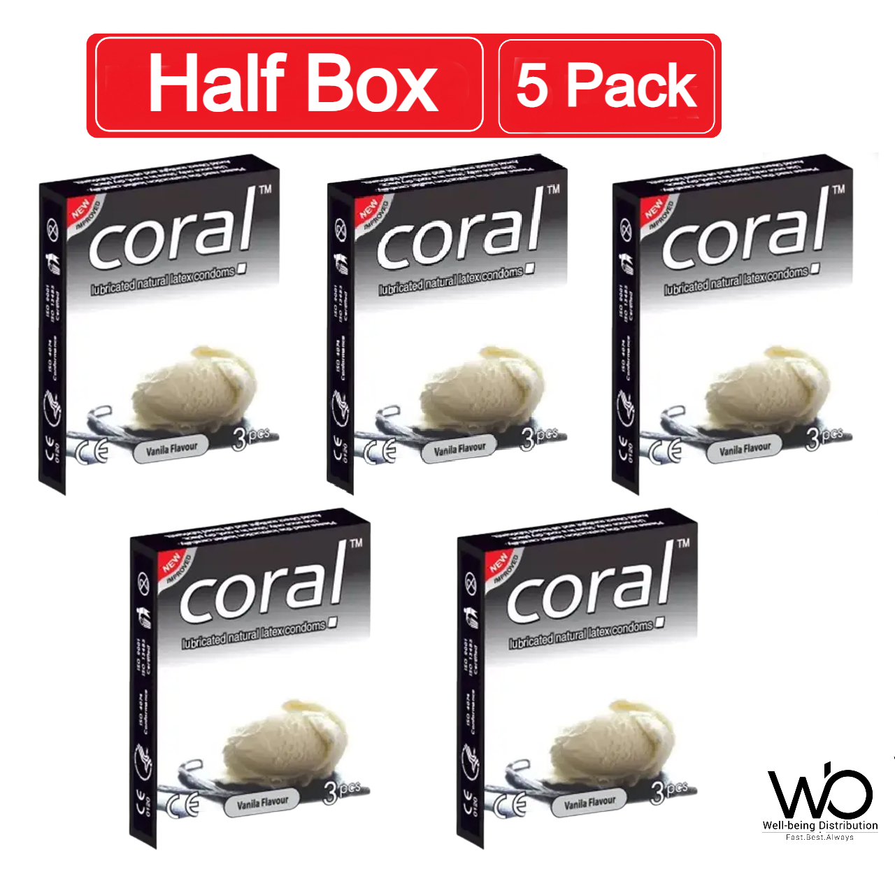 Picture of Coral Vanilla Flavor Lubricated Natural Latex Condom Half Box - 3x5=15pcs (Made in Malaysia)