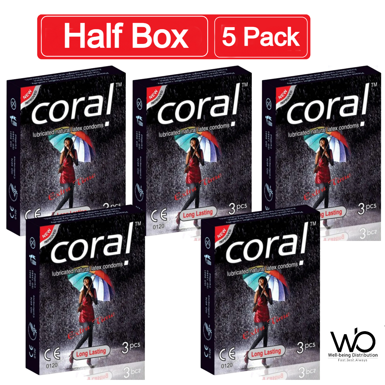 Picture of Coral Long Lasting Extra Time Lubricated Natural Latex Condom Half Box - 3x5=15pcs (Made in Malaysia)