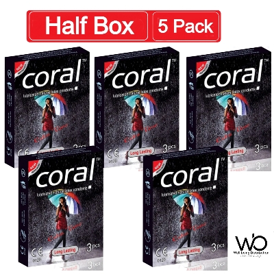 Picture of Coral Long Lasting Extra Time Lubricated Natural Latex Condom Half Box - 3x5=15pcs (Made in Malaysia)
