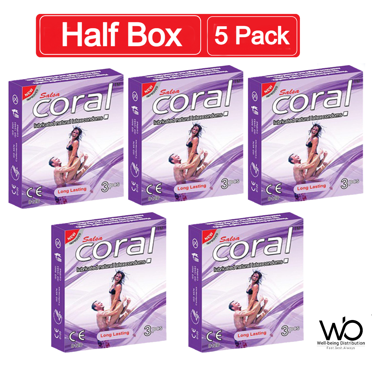 Picture of Coral Long Lasting Lubricated Natural Latex Condom Half Box - 3x5=15pcs (Made in Malaysia)