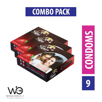 Picture of Tiger - Dotted Condoms Strawberry Flavour - Combo Pack - 3 Packs - 9pcs