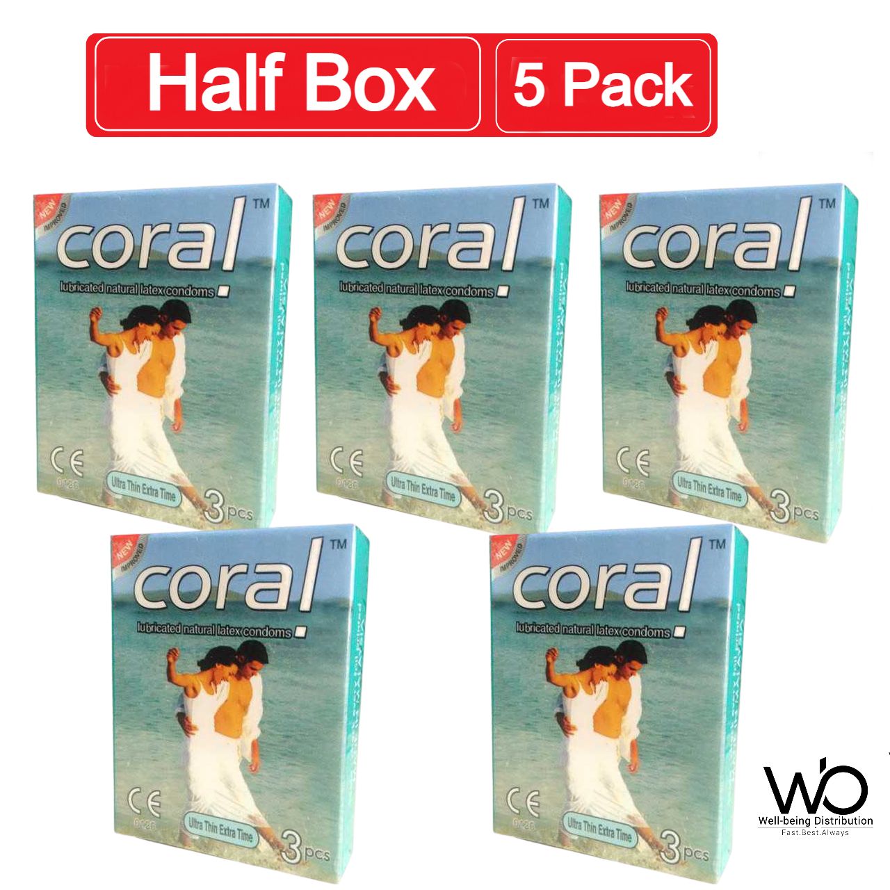 Picture of Coral Ultra Thin Extra Time Lubricated Natural Latex Condom 5 Cack Combo 3x5  - 15pcs