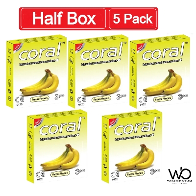 Picture of Coral Banana Flavors Lubricated Natural Latex Condom Half Box 15pieces 5x3