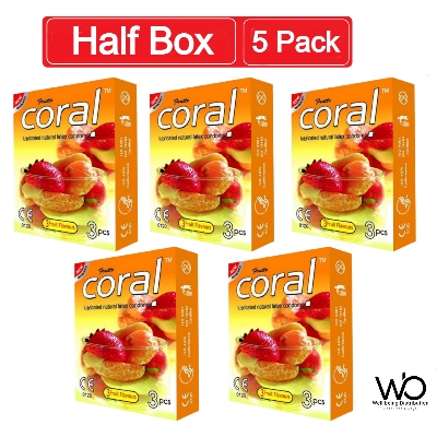 Picture of Coral 3 Fruits Flavor Flavors Lubricated Natural Latex Condom Half Box 5x3