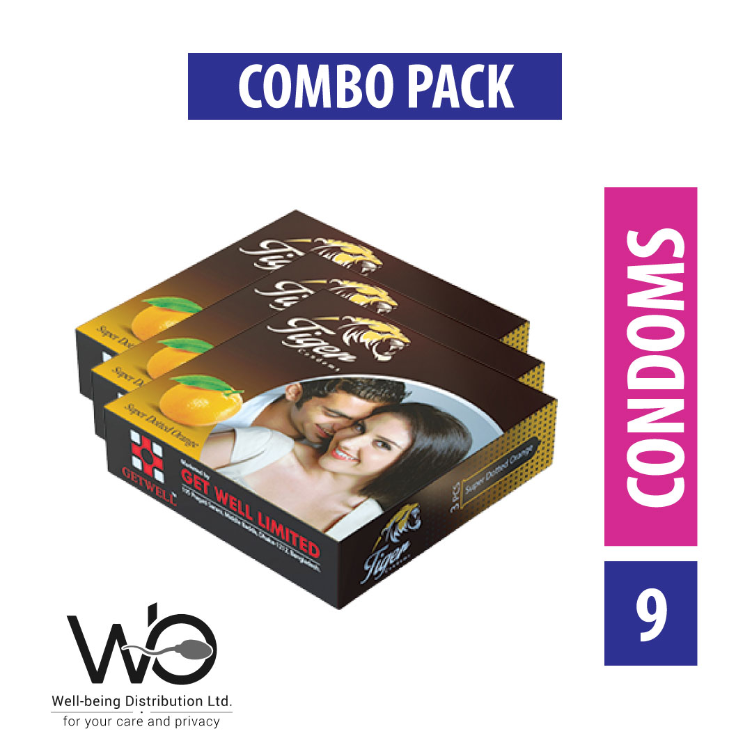 Picture of Tiger Dotted Condoms Orange Flavor Condom for Men | Combo Pack - 3x3=9pcs