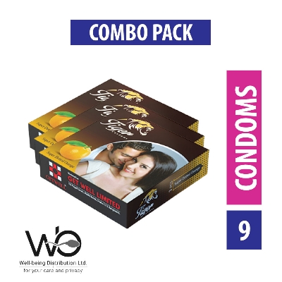 Picture of Tiger Dotted Condoms Orange Flavor Condom for Men | Combo Pack - 3x3=9pcs