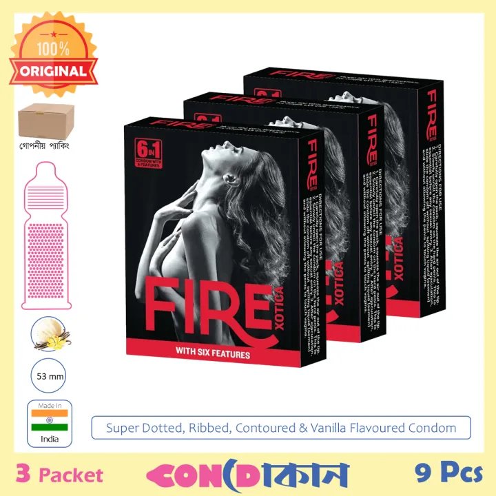 Buy Fire Xotica 6in1 Dotted, Ribbed, Contured & Flavoured Condom 3 Pack (9 Pcs) at Best Price in Bangladesh