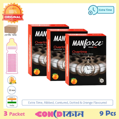 Buy Manforce Overtime Long Lasting, Dotted, Ribbed & Contoured Orange Flavoured Condom 3 Pack (9 Pcs)  at Best Price in Bangladesh