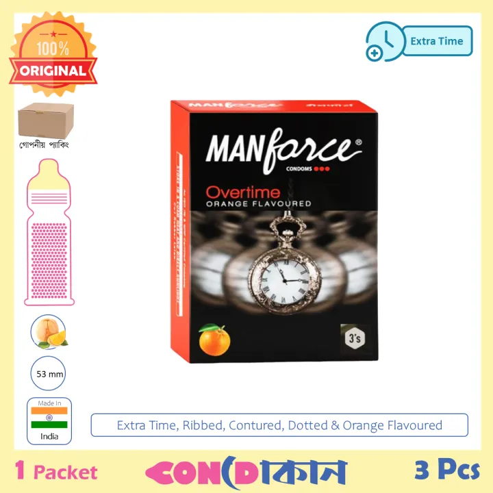 Buy Manforce Overtime Long Lasting, Dotted, Ribbed & Contoured Orange Flavoured Condom 1 Pack (3 Pcs)  at Best Price in Bangladesh
