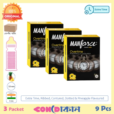Buy Manforce Overtime Long Lasting, Dotted, Ribbed & Contoured Pineapple Flavoured Condom 3 Pack (9 Pcs) at Best Price in Bangladesh