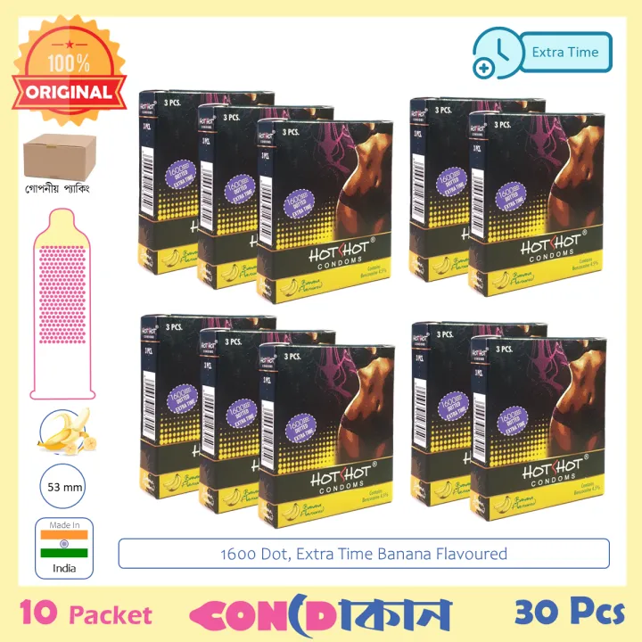Buy HotShot 1600 Dots Extra Time Banana Flavoured Condom 10 Pack (30 Pcs)  at Best Price in Bangladesh
