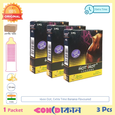 Buy HotShot 1600 Dots Extra Time Banana Flavoured Condom 3 Pack (9 Pcs)at Best Price in Bangladesh