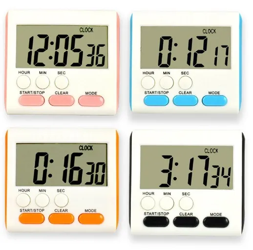 Picture of Kitchen Clock English 24-hour Electronic Timer Digital Reminder Alarm Clocks Cooking Countdown Timer LCD Multifunction Home