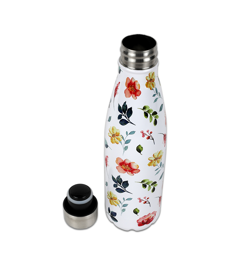 Picture of SS Cola Hot & Cold System Water Bottle 450 ML | Leak-Proof with Elegant Flower Print | Wide Mouth for Convenient Sipping | Insulated Stainless Steel Core with Sturdy Outer Design | Perfect for School, Office, or Outdoor Activities | Stylish and Eco-Friendly | Floral Pattern