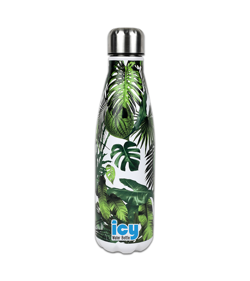 Picture of Premium SS Cola Water Bottle 450 ML |Hot & Cold| Leak-Proof Design with Green Leaf Print | Wide Mouth for Easy Pouring | Insulated Stainless Steel Inner with Durable Outer | Ideal for School, Office, Gym | Sleek and Eco-Friendly | Green