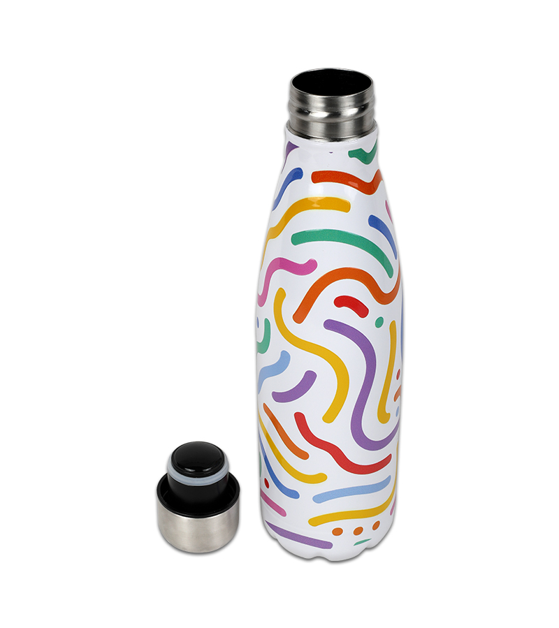 Picture of Hot & Cold Stylish SS Cola Water Bottle 450 ML | Leak-Proof with Eye-Catching Spiral Print | Wide Mouth for Effortless Filling | Double-Walled Insulated Inner Steel and Sturdy Outer | Ideal for Daily Hydration at School, Office, Gym | Modern and Eco-Friendly | Spiral Design