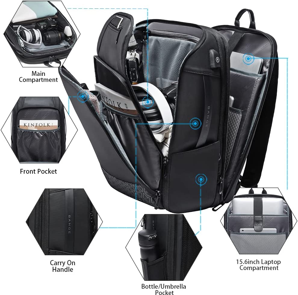 Buy BANGE BG-22005 Large Capacity Expandable Weekender Carry On Backpack, Waterproof Men's Business Laptop Backpack for 15.6inch (Black) at Best Price In Bangladesh
