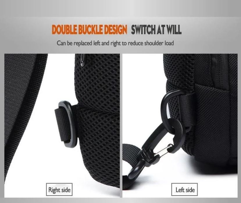 Buy OZUKO 9223 Anti-theft Men Chest Bag Waterproof Crossbody Bag with External USB Charging Port Standard Size (Black) at Best Price In Bangladesh