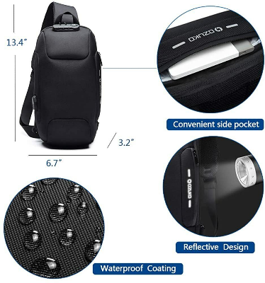 Buy OZUKO 9223 Anti-theft Men Chest Bag Waterproof Crossbody Bag with External USB Charging Port Standard Size (Black) at Best Price In Bangladesh